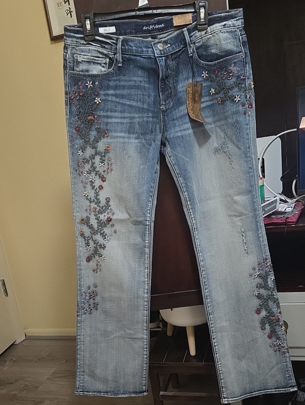 DRIFTWOOD Light Blue Embroidered Flare Jeans